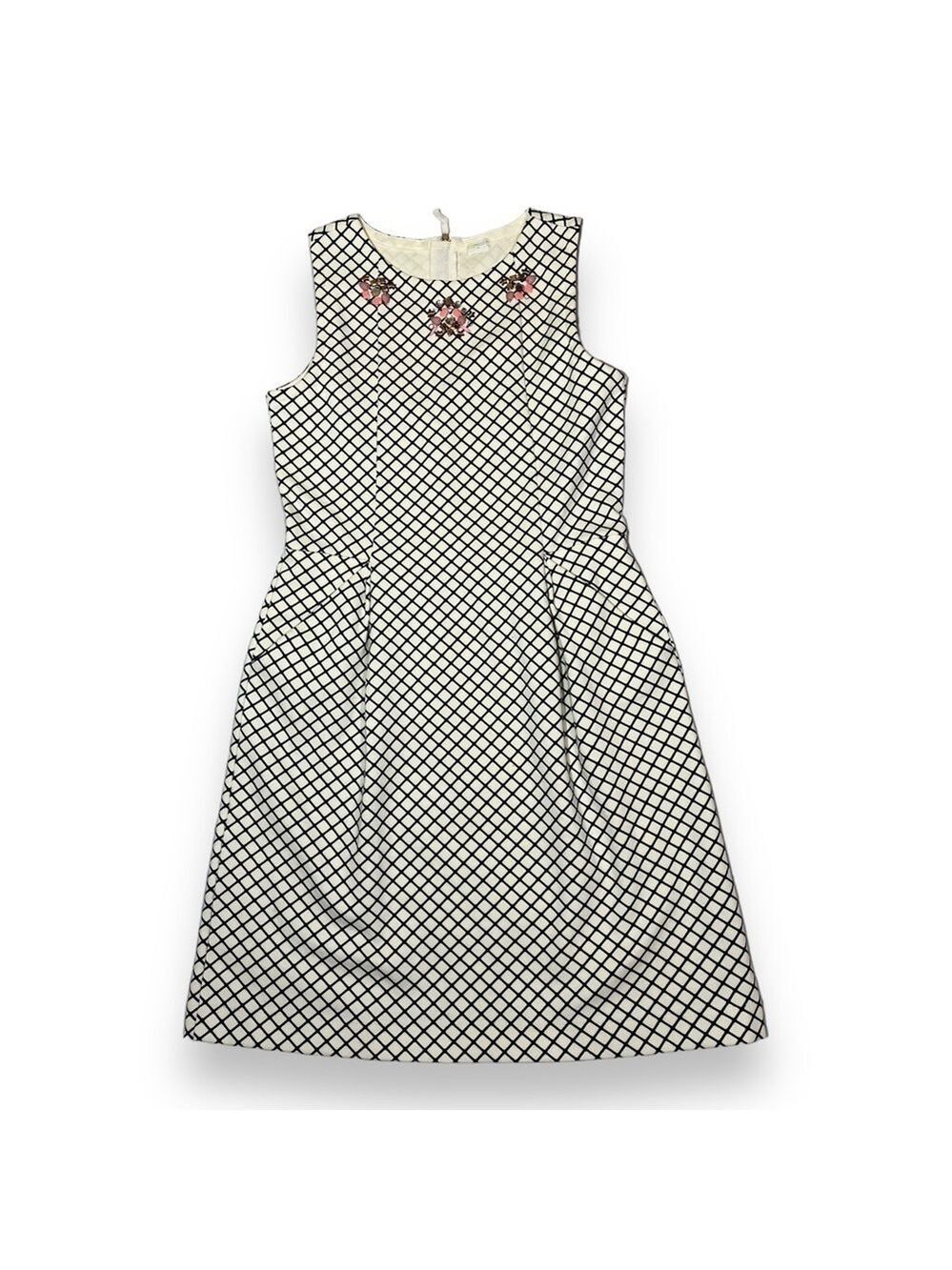 CrewCuts Girl’s Sleeveless Embellished Dress Cream Navy Size XL (14)